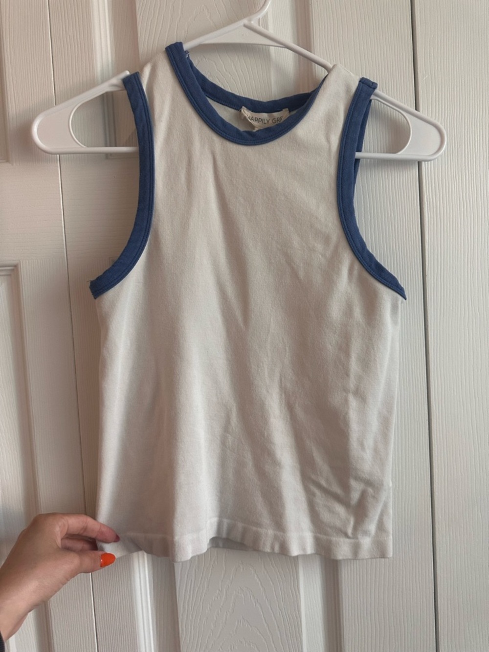 White Tank Top with Blue Trim